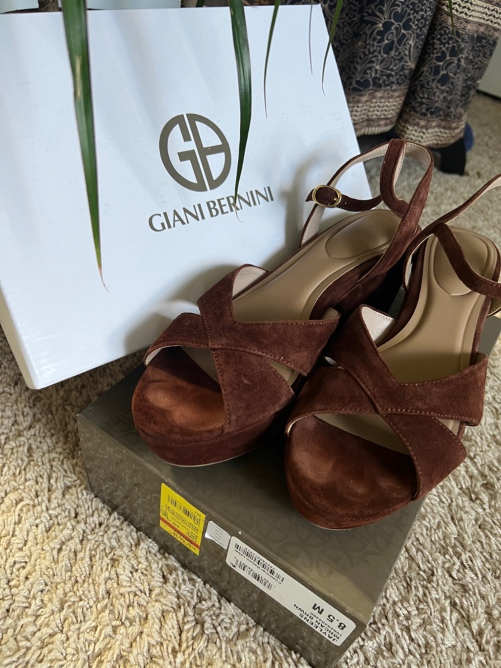Giani Bernini Brown Suede Wedge Sandals with Ankle Strap